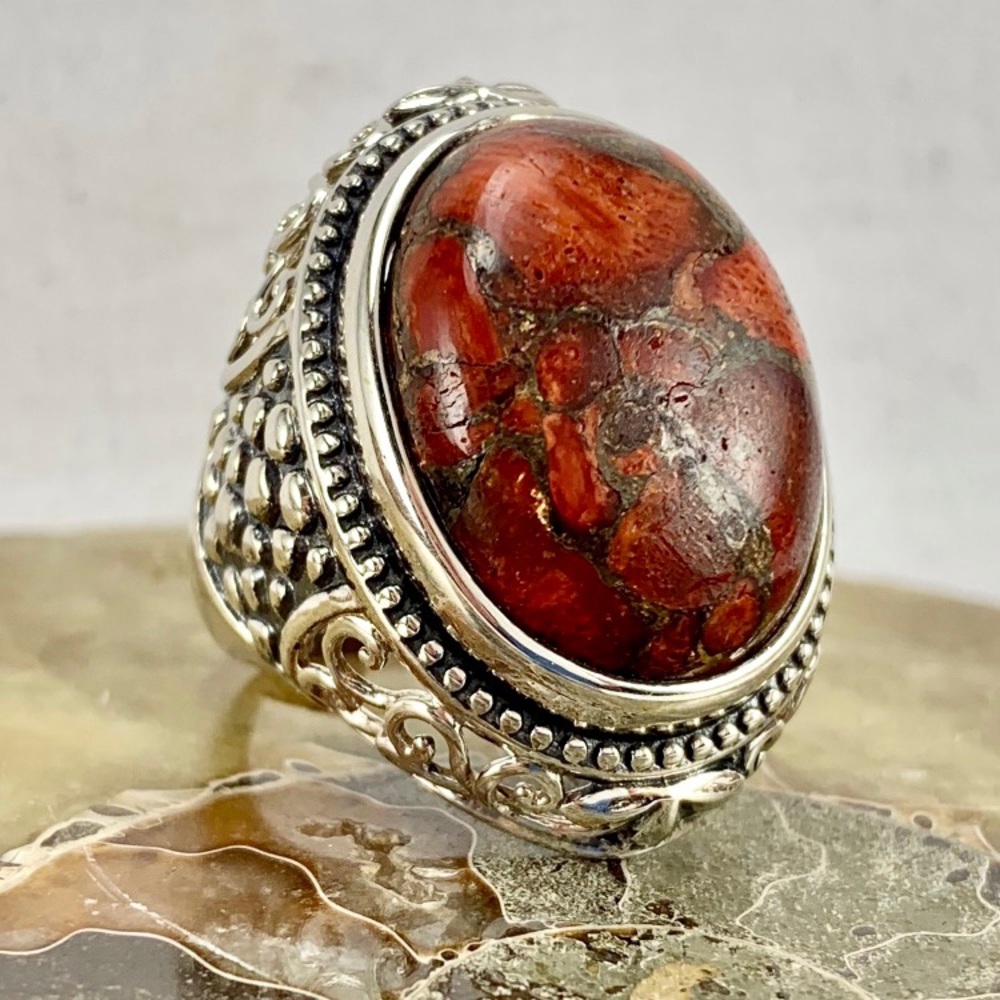 💕Orange Turquoise Ring in Sterling Silver